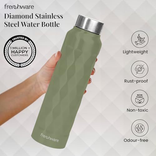 Image of Frenchware Water Bottle (1 Litre, Premium Stainless Steel, Olive) Bottle for Fridge, School, Outdoor, Gym, Home and Office, Scratch-Resistant, Rust Free, Non-Toxic, Easy-to-Clean