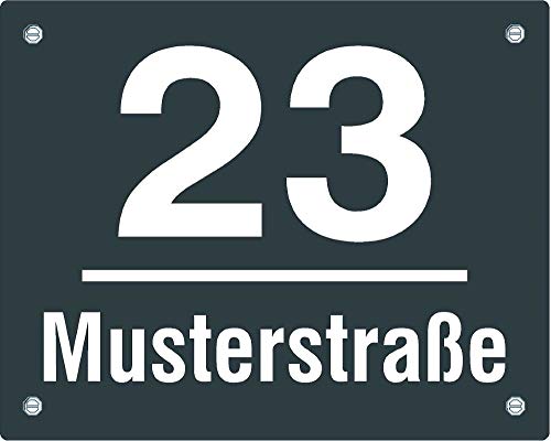 Hausnummernschild - Format 200 x 160 mm - Hausnummer - Emaille - Keramik - Wetterfest - Türschild. Farben: Blau Grün Anthrazit Weiß Zahl und Straßenname nach Wunsch. J.Pfaffenzeller