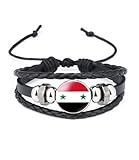 vmcoatdu Syria National Flags Bangle Retro Alloy Leather Bracelet for National Flag Braided Rope Bracelet Bangle (Syria)