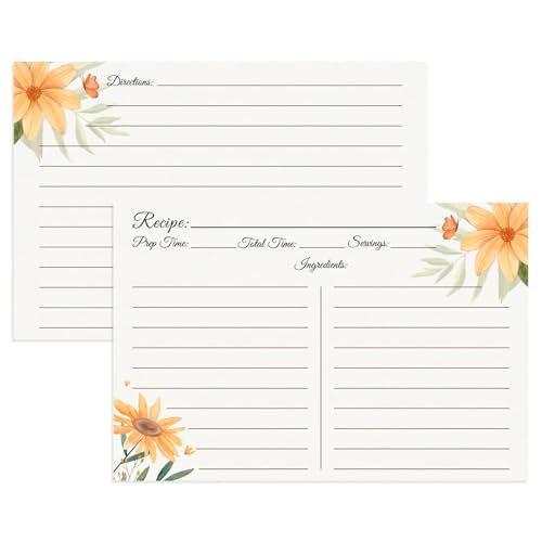 Recipe Cards 4x6, Premium Double-Sided Recipe Cards for Wedding, Bridal Shower, Housewarming, Set of 60 (4x6,Daisy)