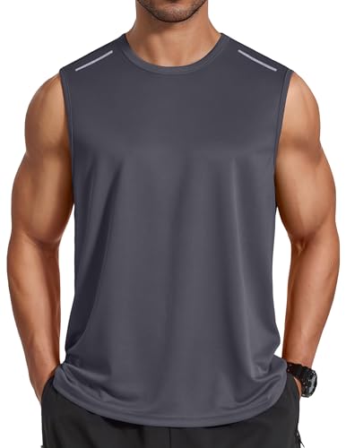 COOFANDY Summer Tank Tops Sleeveless Muscle Tee Shirts for Men Moisture Wicking Workout Tanks Dark Grey Gym Cut Off Shirt M