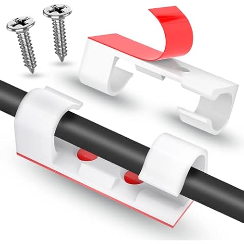 Klangfeiler® 30 Kabelclips - Kabelhalter mit Schrauben & Klebestreifen - Kabelklemmen Set - Für Kabel, Schreibtisch, USB Kabel, Ladegeräte Cover