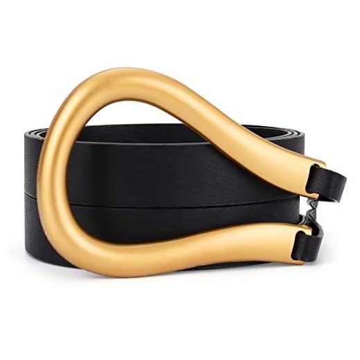 Mile High Life Womens Belts with Double-layer Faux Leather | Large Gold U-Shape Metal Buckle Fashion Belts for Women | Women’s Belts for Thin Waist | Dress Belt for Women (Black)