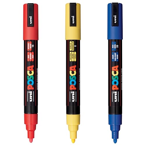 Image of Posca PC-5M Marker | 1.8-2.5 mm Bullet Shaped Tip (Multicolor, Pack of 3)