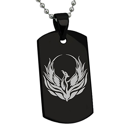 Stainless Steel Greek Mythology Phoenix Symbol Dog Tag Pendant Necklace