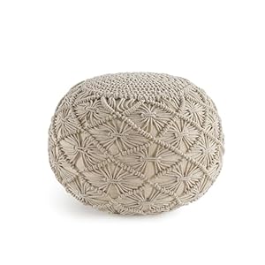 LANE LINEN Pouf Ottoman – Hand Knitted Macrame Ottoman Pouf, Large Pouf Ottoman Foot Rest for Couch, 100% Cotton Cord, Poufs for Living Room, Floor Ottoman – 20 Diameter x 14 Height – Pure Natural