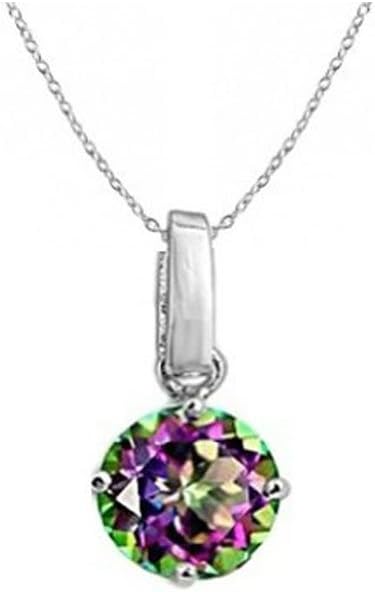 Rainbow Peacock Multi Color Round Cubic Zirconia CZ Sterling Silver Dangle Pendant 16"