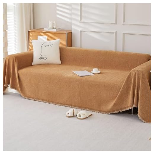 Foreate Capas de sofá de chenille capa de sofá secional em forma de L 180 cm x 280 cm, capas de sofá confortáveis para móveis de sofá protegem padrão de espinha de peixe macio manta de sofá com borla, caramelo