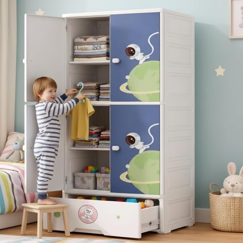 Image of LERIMO Multipurpose Stackable Plastic Cupboard Drawer for Clothes Storage,Almirah for Clothes,Foldable Wardrobe Cabinet Organizer for Office, Kitchen, Bathroom (Starry Night ORCHID-SJ6530, 4 - Layer)