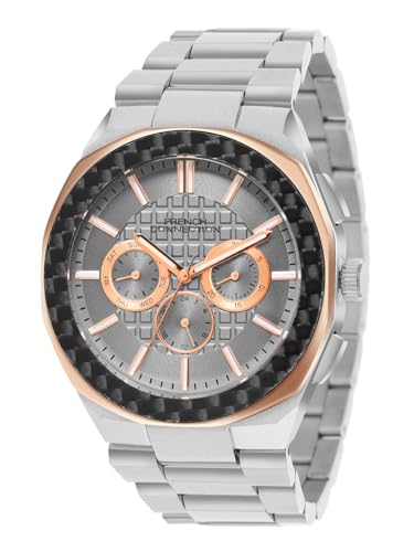 Image of French Connection Textured Grey Round Dial with Stainless Steel Multifunction Watch for Mens - FCH27SM