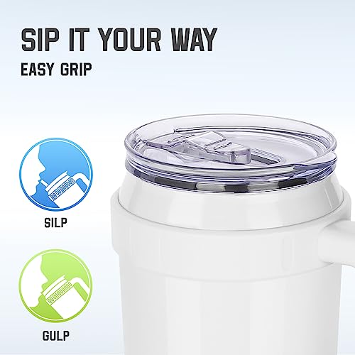 Vqrrcki 40 Oz Tumbler With Handle And Straw - Stainless Steel Insulated Tumbler With 2 In 1 Lid - Keep Cold For 24 Hours Or Hot For 10 Hours - White #TOP2
