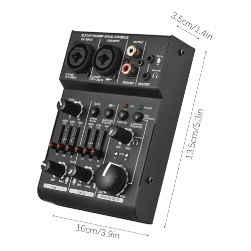 POENVFPO 2-kanałowy Mikser Dźwięku USB z Zasilaniem Phantom 48 V, Wejściem/wyjściem Stereo, Miernikami Poziomu LED, Wejściami XLR i 1/4 Cala dla DJ-ów, Nagrywaniem w Domowym Studiu