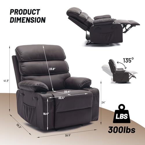 Image of PU Leather Extra Wide Manual Recliner Chair for Adults with Massage & Heat, Oversized Lazy Recliner with 1.5X Thick Sponge Comfort for Living Room Bedroom,Coffee
