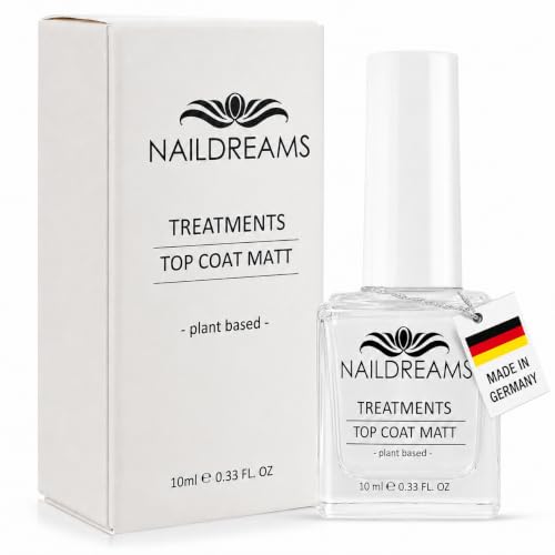 NAILDREAMS Matt Top Coat 10ml – Kein UV Licht nötig – Lufttrocknender Überlack für matte Nägel – Schnell trocknend – Langanhaltender Schutz gegen Absplittern – Plant Based