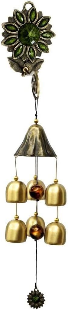 Indoor Wind Chimes Sun Flower Hook Pure Copper Wind Chime Hanging Bedroom Living Room Home Wall Hanging Metal Pendant Decoration Wind Chime(Green,Three Bells)