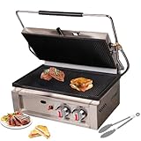 Pnpaea 3000w Aus Edelstahl,Elektrogrill Tischgrill,Elektrischer Grill,Mit 2 Gerillten Gusseisen-Grillplatten, Thermostatisch Regelbar,FüR Gastronomie,FüR Hamburger GasHeating