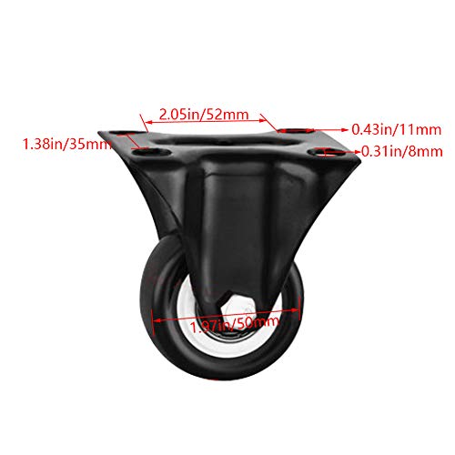 Mromax 2 Inch Fixed Caster Wheels, No Noise Pvc Plate Casters, Each Capacity 132Lbs, Double Ball Bearing Black Fixed Plate Casters For Workbench And Furniture (Pack Of 4) #TOP1