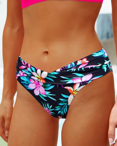 Image of Yonique Women Two Piece Bathing Suits Push Up Bikini Set Halter Swimsuit Vintage Swimwear Pink and Leaves L