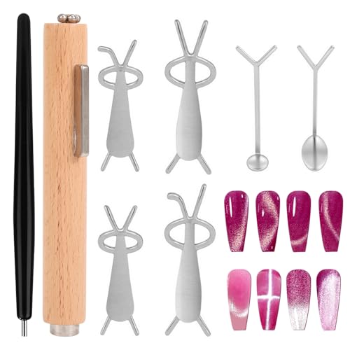 Nail Magnet Pen Set, 3 in 1 Cat Eye Nail Magnetic Design Art Tool with Heart & Rabbit Shaped Irons Versatile Cat Eye Gel Polish Magnet Supplies for Home Salon Nails Studio Use