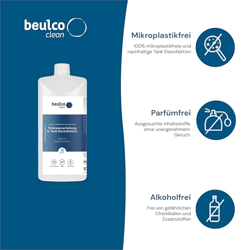 BEULCO CLEAN - Trinkwasserleitung & Tank Desinfektion 1 Liter Flasche - Wasserleitung & Wassertank Desinfektion & Reinigung für Wohnmobil, Wohnwagen & Caravan - Tankreiniger für Frischwasser 1L
