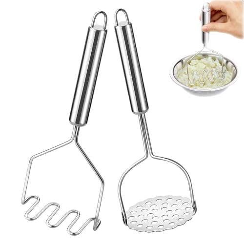 Ensemble De Deux Ustensiles De Cuisine En Acier Inoxydable Ecrase Pomme De Terre,Presse Puree Manuel,Faciles À Nettoyer,Adaptés Aux Légumes Et Aux Fruits,Compatibles Avec Le Lave-Vaisselle