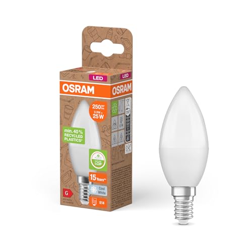 OSRAM Bombillas LED E14, LED Star B 25 Reciclaje 3,5W, 4000K blanco frío, mate, 250 lm, 40% plástico reciclado, reemplaza bombillas tradicionales de 25W, Paquete de 6