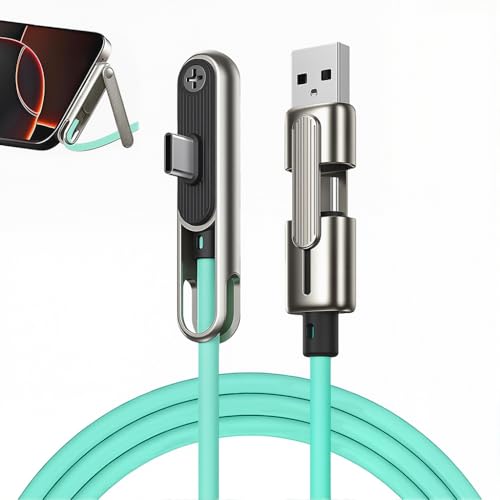 Image of Verilux PD 240W 2 in 1 Type C Cable Fast Charging with Stand, 3.9Ft Right Angle C Type Charger Cable with 480MBPS Data Transfer for iPhone 17 /17 Pro /17 Pro Max /16 /15, Galaxy S25 /S24, Blue-green