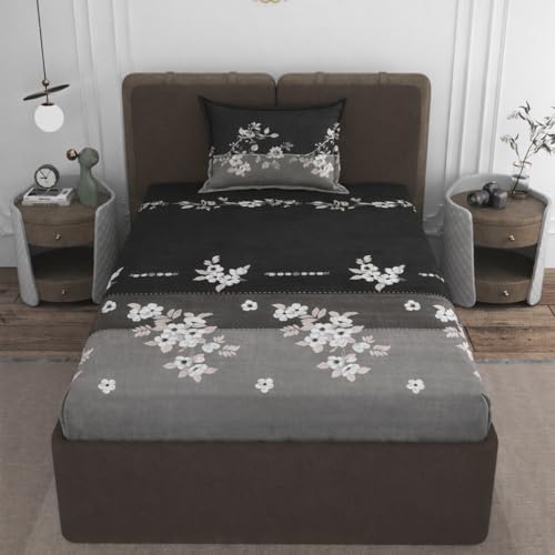 Image of VOMZER Premium 320 TC Fitted Bed Sheet with Full Elastic - Deep Pocket Design - Wrinkle Resistant Fitted Bedsheet 36x72 Single Black Cream