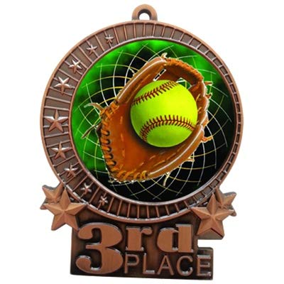 Express Medals 1 to 50 Packs - 3" Color Softball 3rd Place Bronze Medal with Neck Ribbon Award XMD