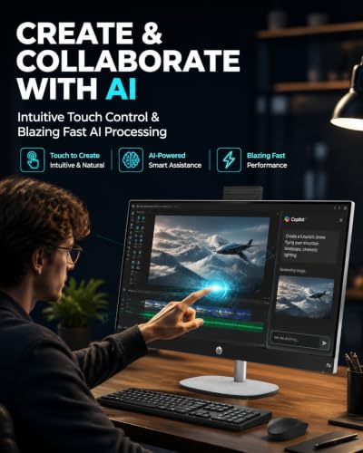 Image of HP 27 inch All in One Desktop Computer Touchscreen Copilot PC 64GB DDR5 1TB SSD | AMD Ryzen AI 7 350 | FHD IPS Display | 1080p IR Camera | WiFi 6 BT5.4 | Windows 11 Pro | Wireless KB&Mouse | Home Office PC