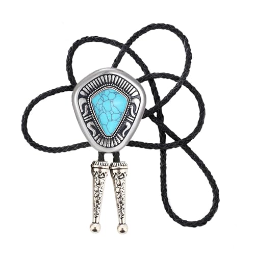 Doitby Bolo Tie for Men Women, Genunie Leather Turquoise Bolo Ties Western Cowboy Necklace Bola Tie Costume Accessories for Men Women