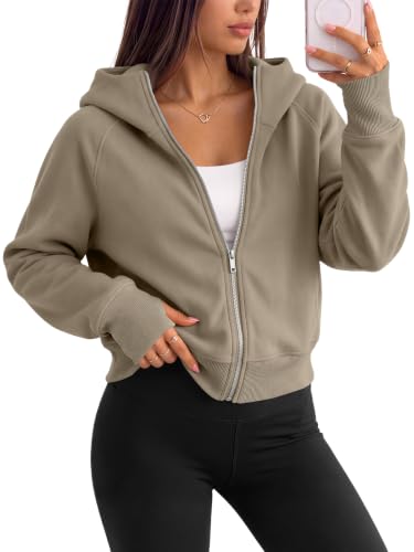 Image of Trendy Queen Womens Zip Up Hoodies Cropped Jackets Fall Clothes 2026