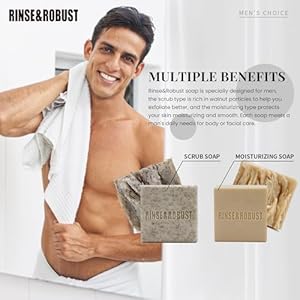 Rinse & Robust Mens Soap Bar Set 6Pcs Natural Handmade Cleansing Bar Soap Set Moisturizing&Exfoliating Scrub Soap Gift for Men All Skin Type| 6 Different Scents |3.5 oz of 6 Bars Rinse Robust Mens Soap Bar Set 6Pcs Natural Handmade Cleansing Bar Soap Set MoisturizingExfoliating Scrub Soap Gift for Men All Skin Type 6 Different Scents 35 oz of 6 Bars