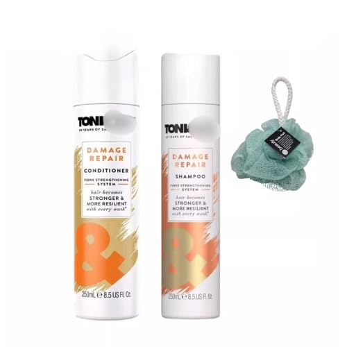 Toni Damage Repair Shampoo+Conditioner Hair Becomes Stronger 250ml,Duo Set including Free Beauty Body Puff(Any Colour)