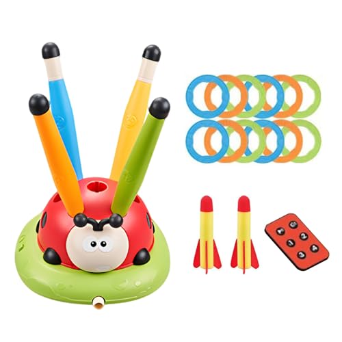 Ladybug Rocket Jump - Toss Ring Game Toy, Outdoor Activity | Garden Yard Exercise Play Equipment Kit, Colorful Spring Jumping Toy with Rings for Park School Patio Entertainment