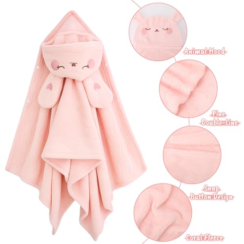 saerryor Pink Rabbit Hooded Towel for Kids,70 x 140cm Large Poncho Towel with Snap Button Soft Absorbent Beach Swimming Wrap for Boys Girls 3-12 Years - Image 2
