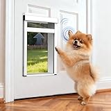Automatic Dog Door with Doorbell Activation, 2-Flap Electronic Smart Pet Door with Anti-Pinch, No Collar Needed, Aluminum Lockable Weatherproof Telescoping Tunnel for Pets Up to 12 LB- S