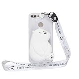 HopMore Funda para Huawei P Smart 2018 Silicona (Funda para Auriculares) Cordón Divertidas Carcasa Resistente TPU Case Fina Antigolpes Caso Dibujos Gracioso para Niñas Mujeres Niños - Blanco