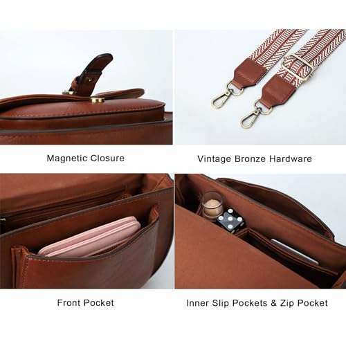 Image of AFKOMST Crossbody Bags for Women,Small Saddle Purse and Boho Cross Body Handbags,Vegan Leather