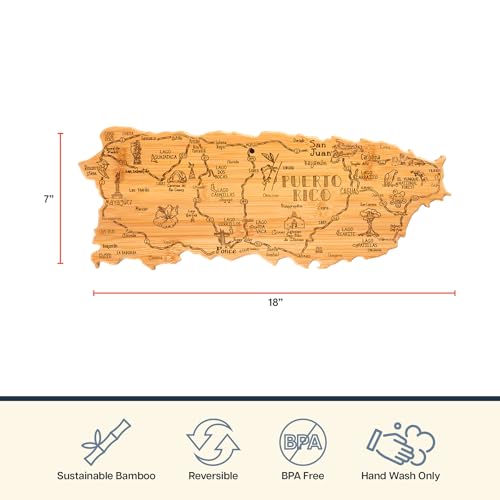 Totally Bamboo Destination Puerto Rico Cutting Board, Charcuterie & Serving Board | Laser Engraved Bamboo Map with Hang Tie for Wall Art | Puerto Rican Kitchen Gift & Decor - Image 4