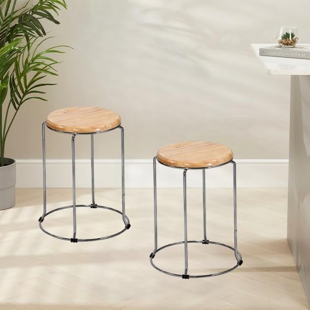 NGFC Steel Stool with Wooden Round Top – Multipurpose Indoor/Outdoor Stool for Home, Kitchen, Office, Café, Medical, and Bar Use Pack of 2-image-6