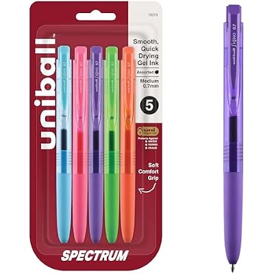 uniball Spectrum Retractable Gel Pens, Medium Point (0.7mm), Assorted Ink, 5 Pack