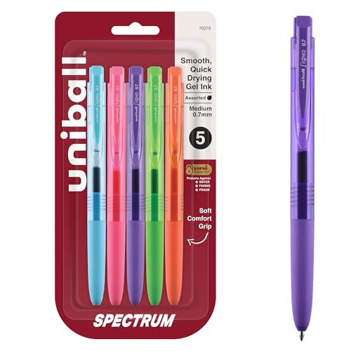 Image of uniball Spectrum Retractable Gel Pens, Medium Point (0.7mm), Assorted Ink, 5 Pack