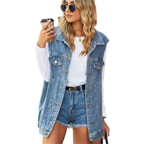 Chaleco vaquero mujer largo y holgado en denim negro casual para diario