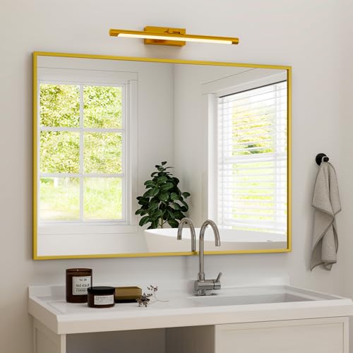 HARRITPURE 26“x38” Bathroom Mirror Rectangular Wall Mirror Metal Frame Hanging Mirrors Horizontal or Vertical Hangs Simplicity Decor for Bedroom Living Room Bathroom Entryway, Gold