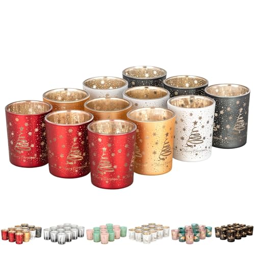 12er Set Teelichthalter Weihnachten Glas Windlicht Weihnachten...