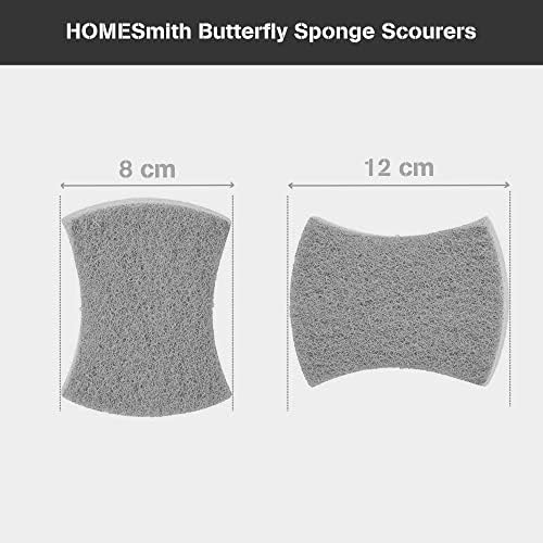 HOMESmith Heavy Duty Butterfly Washing Up Sponge Scourers ( Pack of 4 ), Mat Black