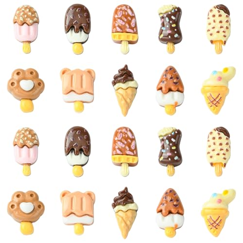 LiQunSweet 100 pcs 10 Styles Ice Cream Theme Resin Charms Lovely Popsicle Food Sweet Charms with Loops for DIY Jewelry Necklace Bracelet Earring Craft Making Decor