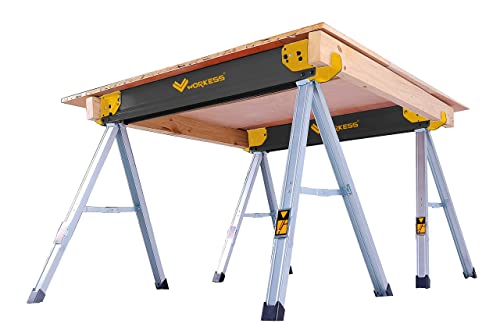 Image of WORKESS Saw Horses 2 Pack Folding, Heavy Duty Sawhorse Table 2600 Lbs Load Capacity with 2x4 Support Legs, Portable Folding and Fast Open Legs and Easy Grip Handle for Woodworking.