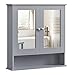 VASAGLE Spiegelschrank, Badschrank, Wandschrank, Hängeschrank mit 2 Spiegeltüren und offenem Fach, verstellbare Ablage, Wandmontage, 13 x 56,5 x 58,5 cm, Taubengrau LHC002G02